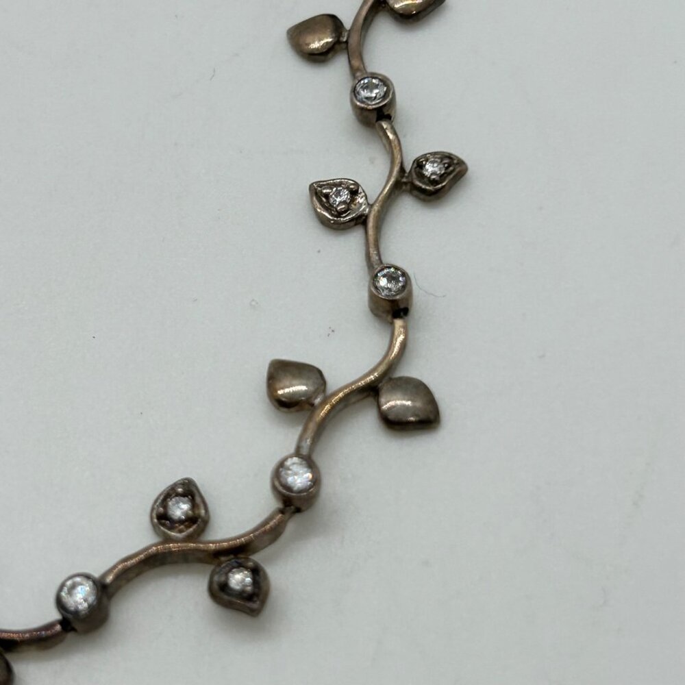 Sterling Silver Vintage Floral S-Link Bracelet 7.81 Grams With Rhinestones 1990s - Picture 8 of 16